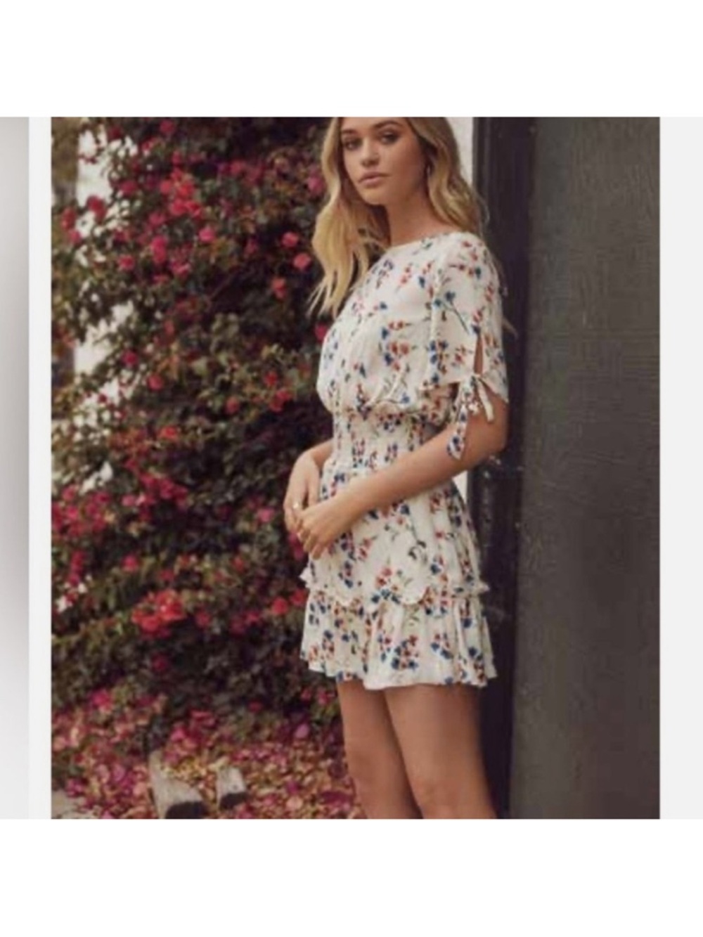 Saltwater Luxe Smocked Floral Mini Dress - Cream, Blue, Pink M